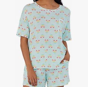 NWT Disney Women's 2 Piece Short Pajama Set w/Pockets Aqua Green Mickey Sz Small